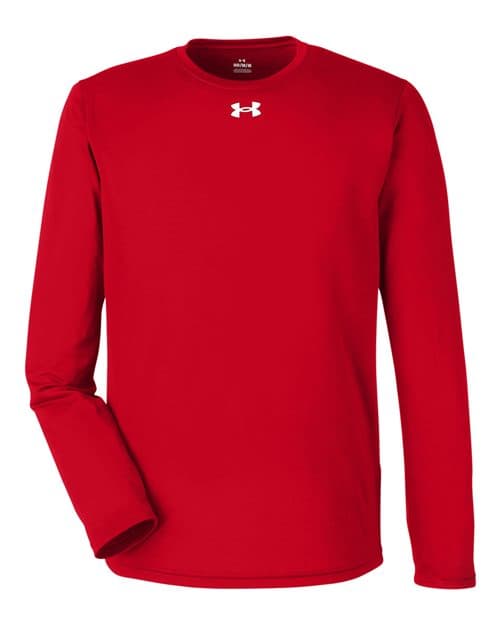 FLG Lacrosse Red/ White Men's Team Tech™ Long Sleeve T-Shirt, with the Block Lacrosse Be Your R Best Stacked — Carolina & Navy design, on the full chest, front view