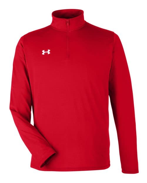 FLG Lacrosse Red/ White Men's Team Tech™ Quarter-Zip Pullover, with the Lacrosse Block Logo Primary design, on the left chest, front view
