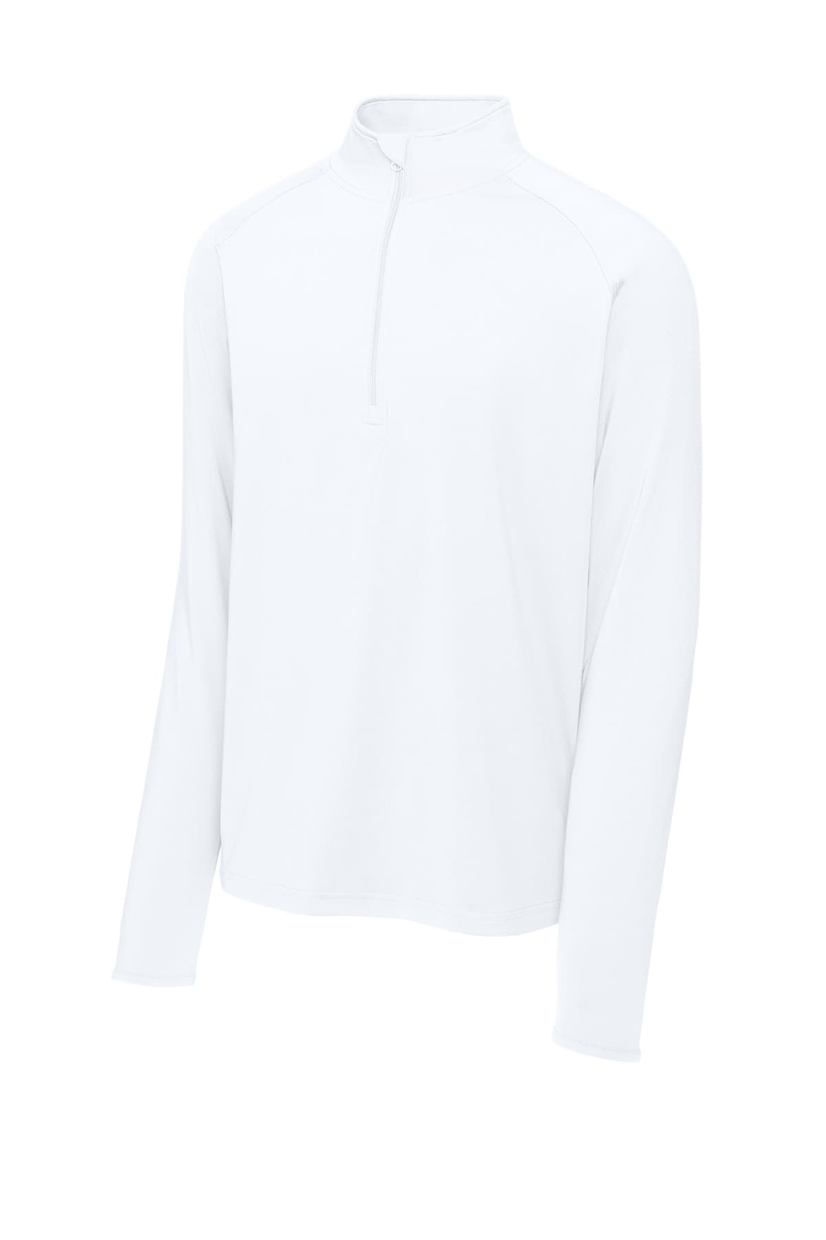 FLG Navy 2031 White Sport-Tek Sport-Wick Stretch 1/4-Zip Pullover, with the Logo Trident Mark design, on the left chest, front view