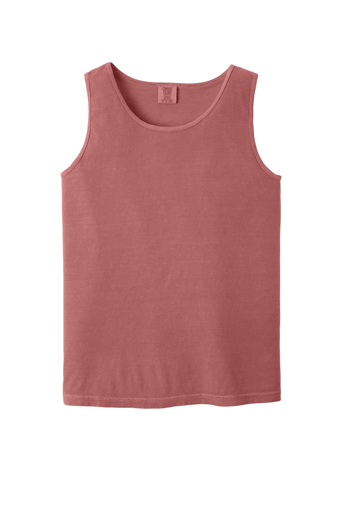 FLG Lacrosse Crimson COMFORT COLORS Heavyweight Ring Spun Tank Top, with the Block Lacrosse Outline — Carolina & Navy design, on the full front, front view