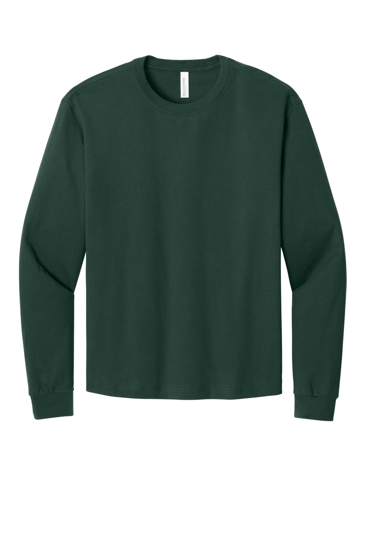 FLG Lacrosse Forest BELLA+CANVAS Unisex 6-Ounce Heavyweight Long Sleeve Tee, with the Block Lacrosse Be You — Carolina & White design, on the full chest, front view