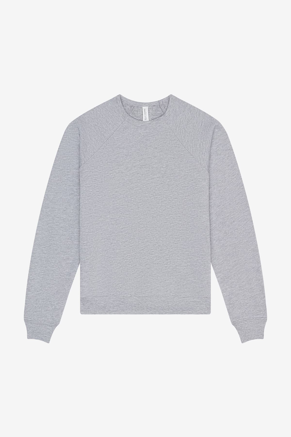 FLG Navy 2031 AthlHthr BELLA+CANVAS Youth Sponge Fleece Raglan Sweatshirt, with the AAA Arched Collegiate design, on the full front, front view