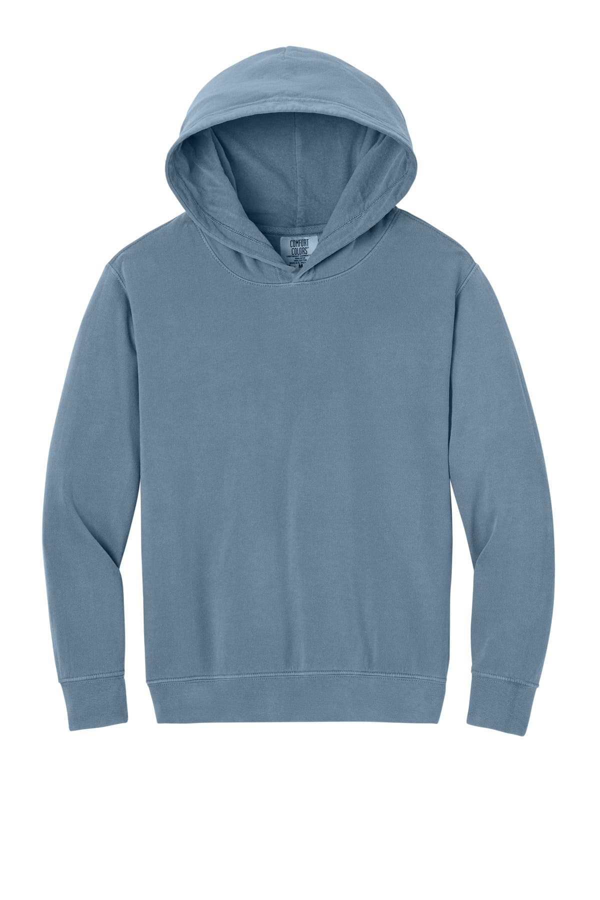 FLG Lacrosse BlueJean Comfort Colors Youth Lightweight Hooded Sweatshirt, with no design, front view