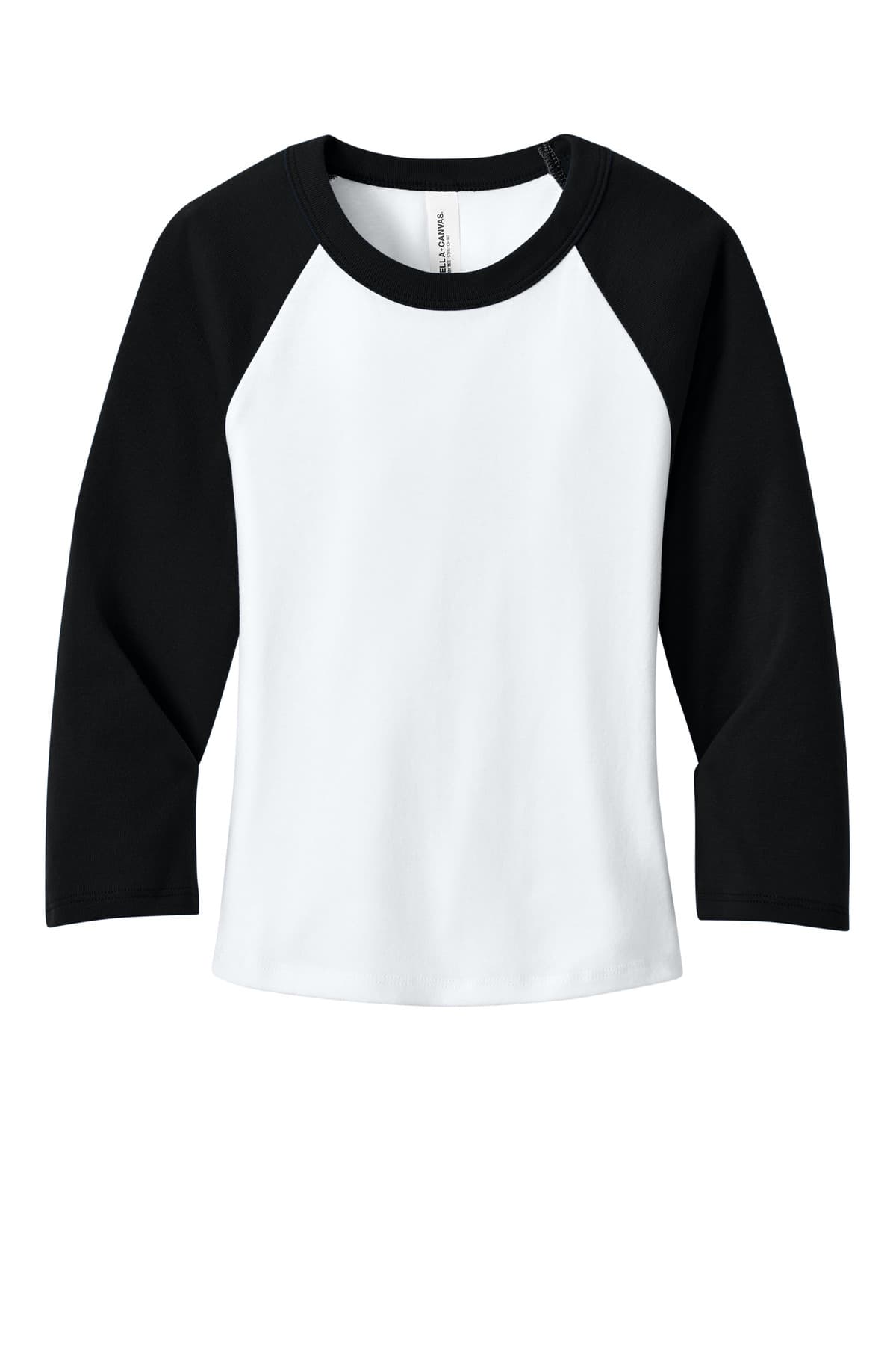 FLG Lacrosse White/Blk BELLA+CANVAS Women's Micro Rib 3/4 Raglan Baby Tee, with no design, front view