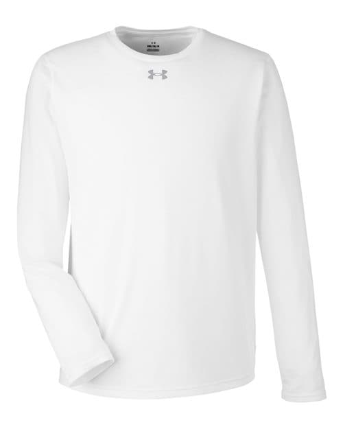 FLG Lacrosse White/ Mod Grey Men's Team Tech™ Long Sleeve T-Shirt, with no design, front view