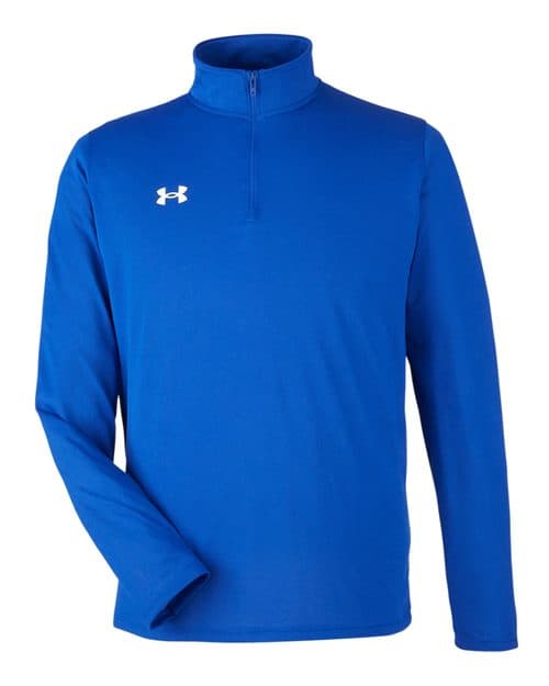 FLG Lacrosse Royal/ White Men's Team Tech™ Quarter-Zip Pullover, with the Block Lacrosse Outline — Carolina & Navy design, on the left chest, front view
