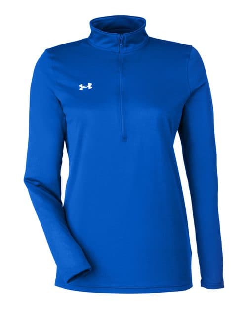 FLG Lacrosse Royal/ White Women's Team Tech™ Half-Zip Pullover, with the Block Lacrosse — Carolina design, on the left chest, front view