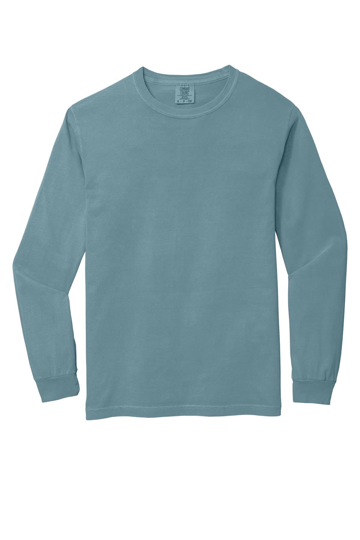 FLG Lacrosse Ice Blue COMFORT COLORS Heavyweight Ring Spun Long Sleeve Tee, with the Block Be You — Navy & White design, on the full chest, front view