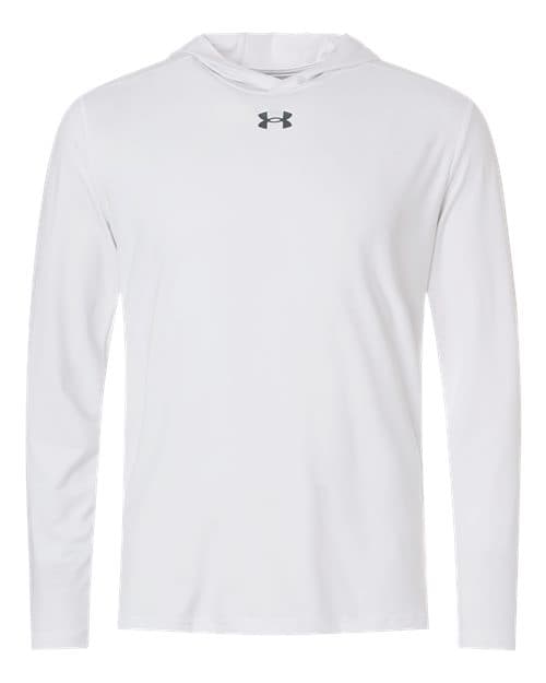 FLG Lacrosse White/ Pitch Grey Men's Team Vanish Hooded Long Sleeve T-Shirt, with the Script Lacrosse Be You R Best design, on the full chest, front view