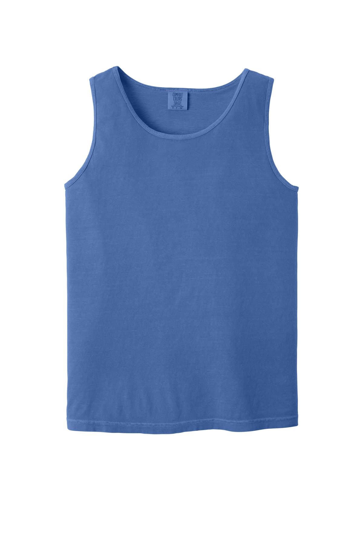 FLG Lacrosse Flo Blue COMFORT COLORS Heavyweight Ring Spun Tank Top, with the Lacrosse Block Logo Primary design, on the full front, front view