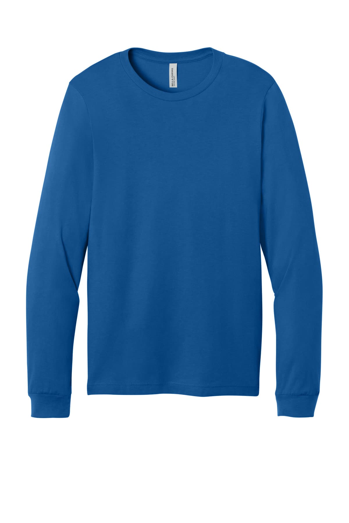 FLG Lacrosse True Royal BELLA+CANVAS Unisex Jersey Long Sleeve Tee, with the Love of the Game Badge — Navy design, on the full chest, front view