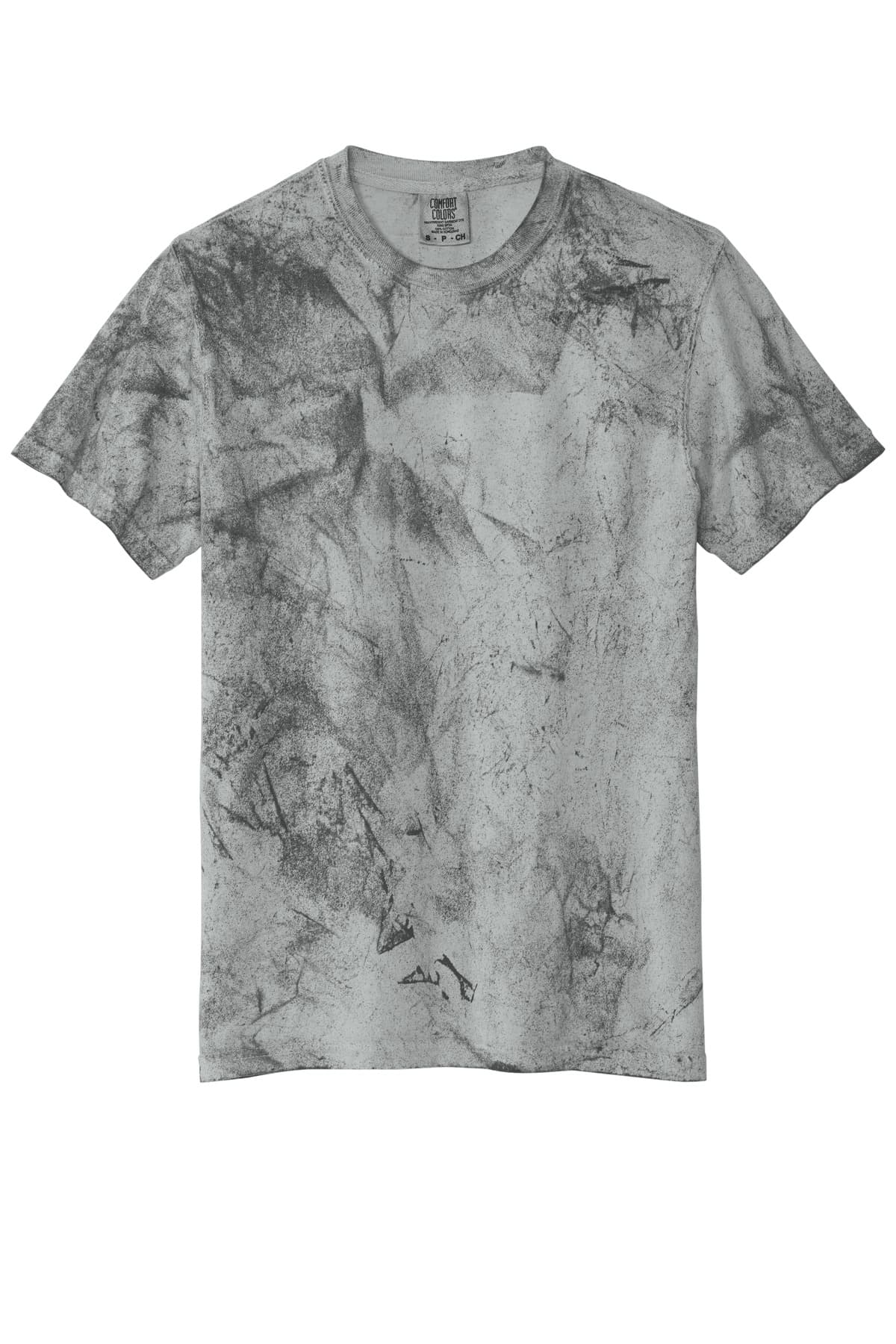 FLG Lacrosse Smoke Comfort Colors Heavyweight Color Blast Tee, with the Block Lacrosse Be Your Best Stacked — Navy & Carolina design, on the full chest, front view