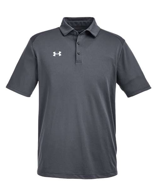 FLG Navy 2031 CS Grey Light Heather/ White Men's Tech™ Polo, with the Logo Horizontal Lockup design, on the left chest, front view