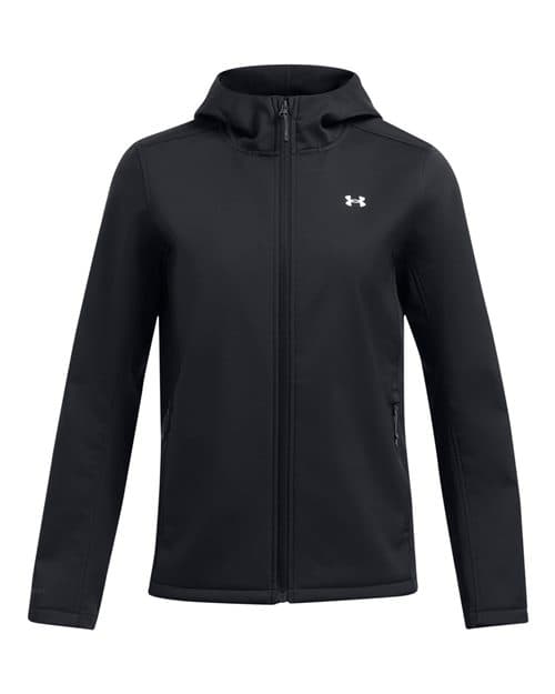 FLG Lacrosse Black/ White Women's ColdGear® Infared Shield 2.0 Hooded Jacket, with the Lacrosse Block Logo Primary design, on the left chest, front view