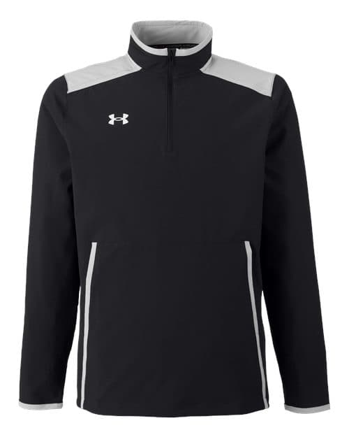 FLG Lacrosse Black/ Mod Grey/ White Men's Motivate 3.0 Quarter-Zip Pullover, with the Lacrosse Block Logo Primary design, on the left chest, front view