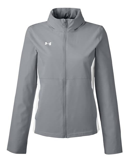 FLG Navy 2031 Mod Grey/ White Women's Rival Stretch Jacket, with the Logo Horizontal Lockup design, on the left chest, front view