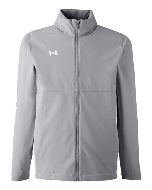 FLG Navy 2031 Mod Grey/ White Men's Rival Stretch Jacket, with the Logo Shield Crest design, on the left chest, front view