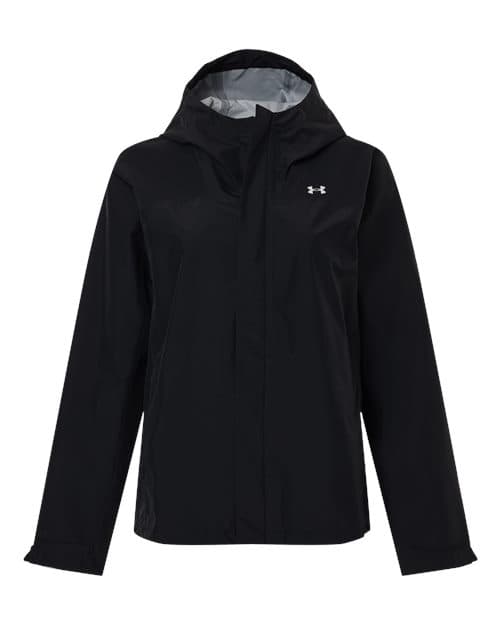 FLG Lacrosse Black/ White Women's Cloudstrike Jacket, with the Script Lacrosse Be You R Best — Carolina & White design, on the left chest, front view