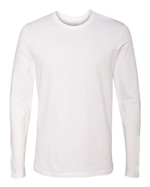 FLG Navy 2031 White Unisex Cotton Long Sleeve T-Shirt, with the AAA Bold Type Only design, on the full chest, front view