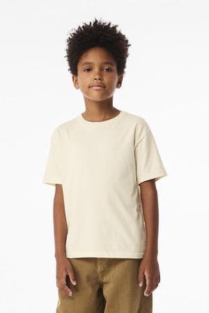 FLG Lacrosse Red BELLA+CANVAS Youth 6-Ounce Heavyweight Tee, with the Block Lacrosse Be Your R Best Stacked — Carolina & Navy design, on the full chest, front view
