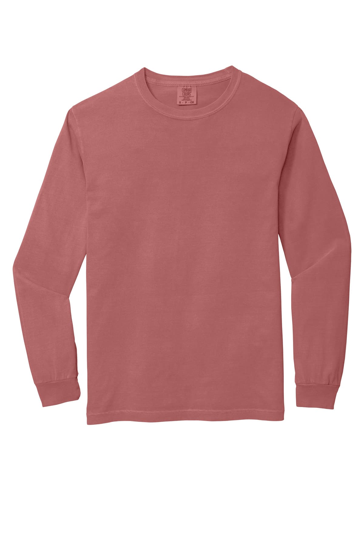 FLG Lacrosse Crimson COMFORT COLORS Heavyweight Ring Spun Long Sleeve Tee, with the Block Lacrosse Be Your Best — Carolina & Navy design, on the full chest, front view