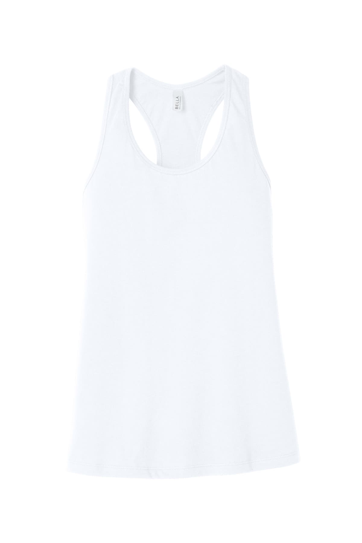 FLG Navy 2031 White BELLA+CANVAS Women's Jersey Racerback Tank, with the AAA Arched Collegiate design, on the full front, front view