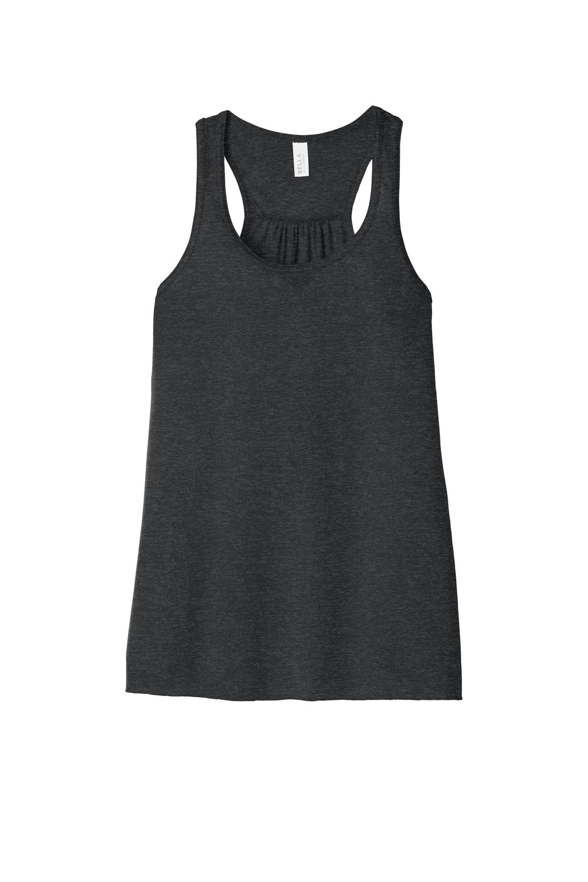 FLG Lacrosse Dark Grey Ht BELLA+CANVAS Women's Flowy Racerback Tank, with the Lacrosse Block Logo Primary design, on the full front, front view