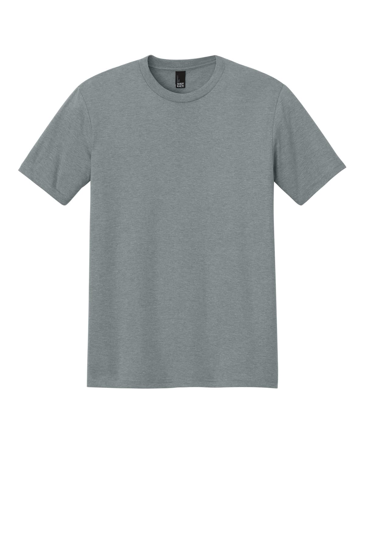 FLG Navy 2031 Hthrd Grey District Perfect Tri Tee, with the Logo Shield Crest design, on the left chest, front view
