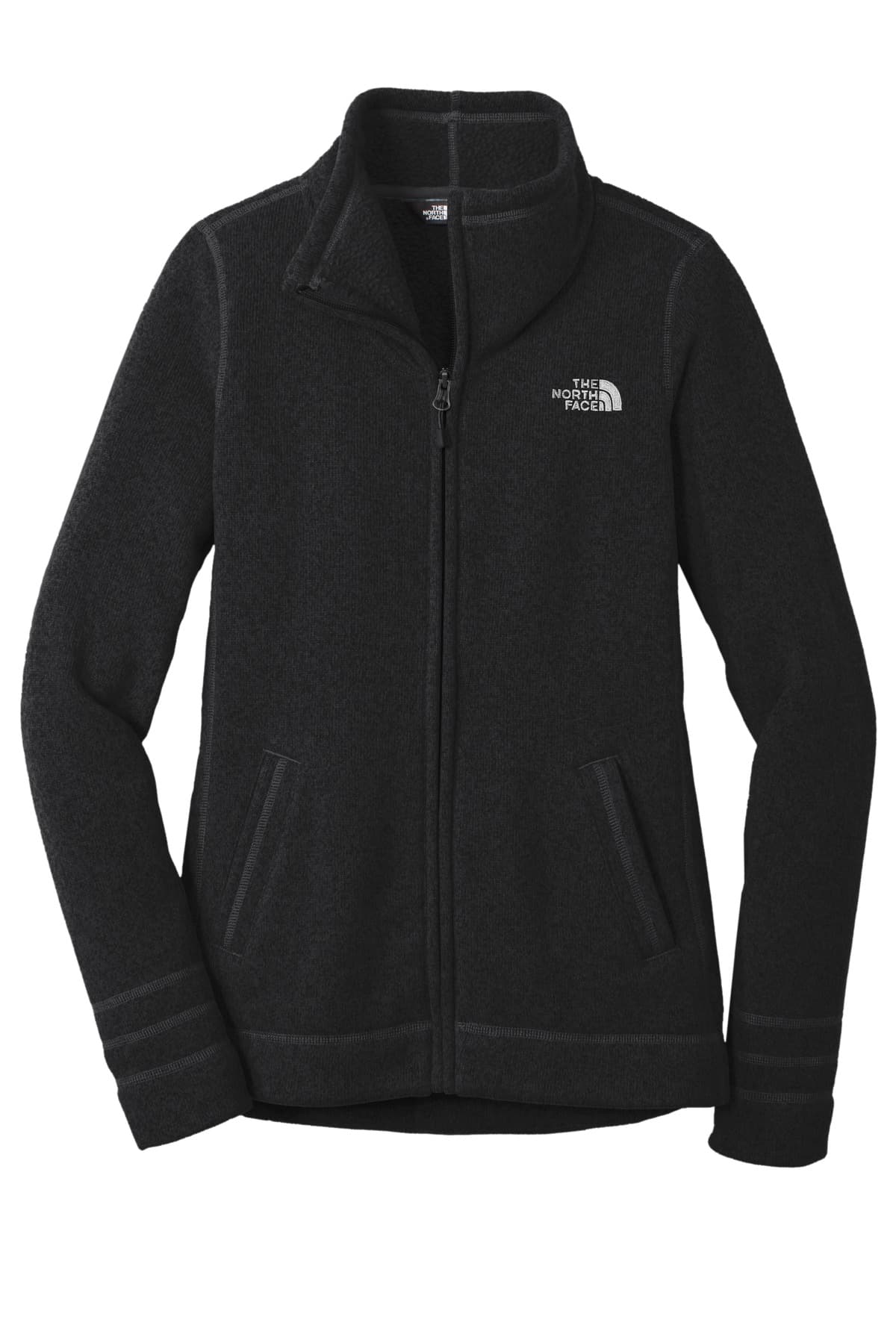 FLG Lacrosse TNF Black Hthr The North Face Women's Sweater Fleece Jacket, with no design, front view
