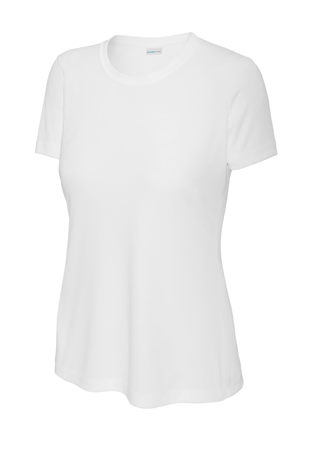 FLG Navy 2031 White Sport-Tek Women's PosiCharge Competitor Tee, with the AAA Arched Collegiate design, on the full chest, front view