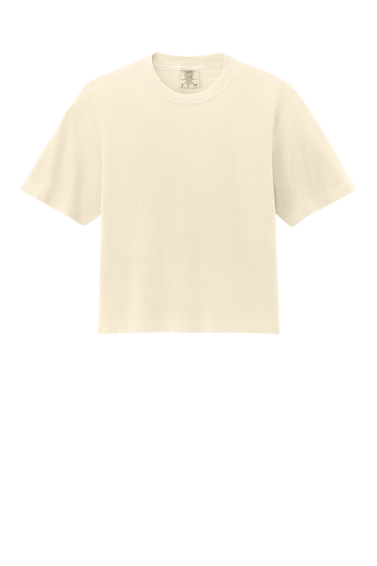 FLG Lacrosse Ivory Comfort Colors Women's Heavyweight Boxy Tee, with the Block Lacrosse Be You Stacked — Carolina & White design, on the full chest, front view