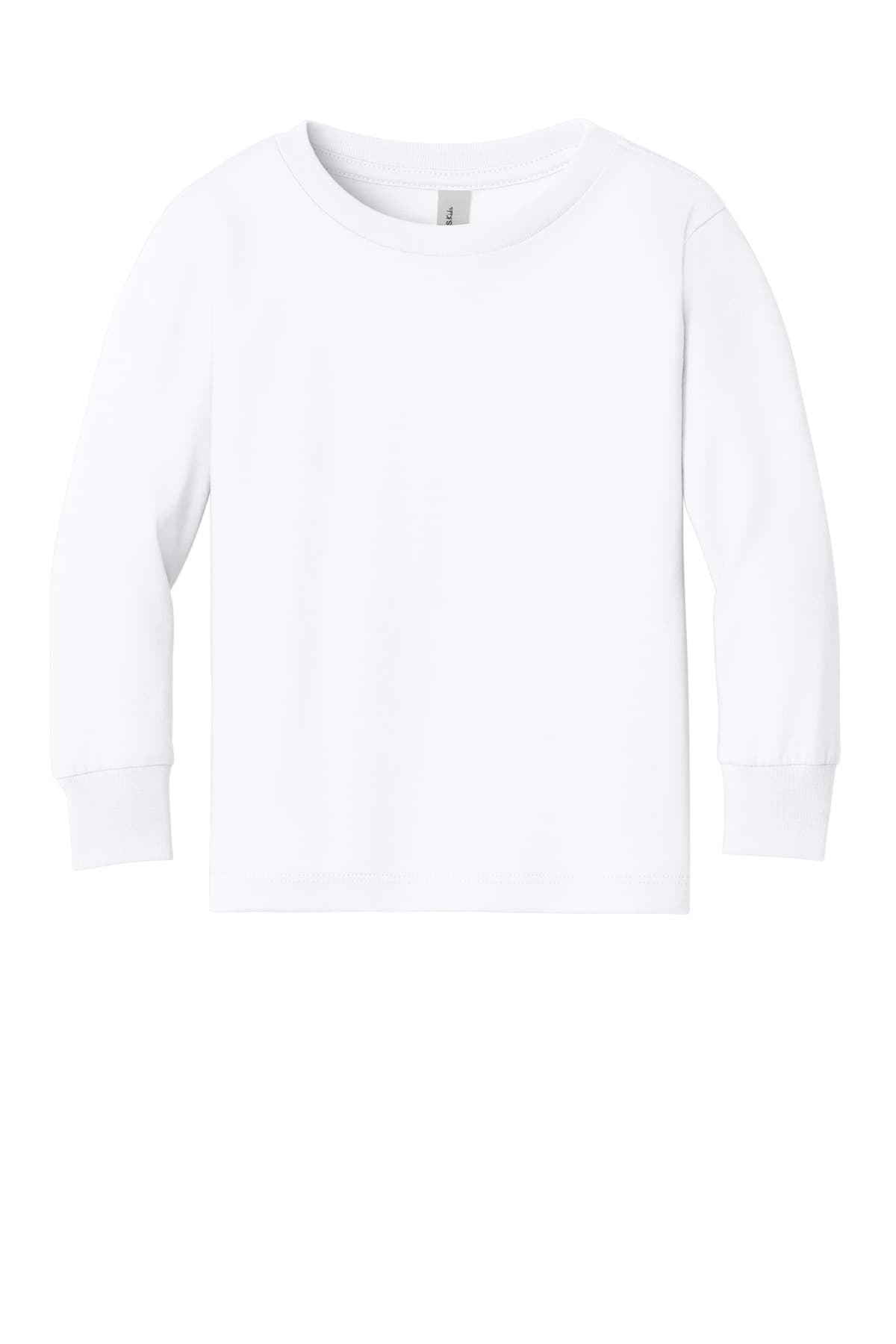 FLG Lacrosse White BELLA+CANVAS Toddler Jersey Long Sleeve Tee, with the Script Lacrosse Be You R Best design, on the full chest, front view