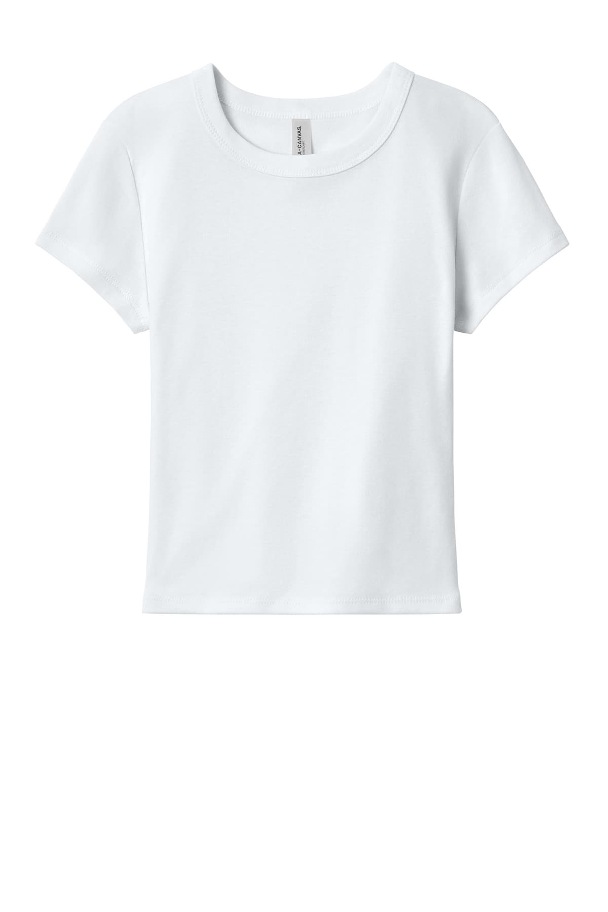 FLG Navy 2031 SldWhBlend BELLA+CANVAS Women's Micro Rib Baby Tee, with the AAA Arched Collegiate design, on the full chest, front view