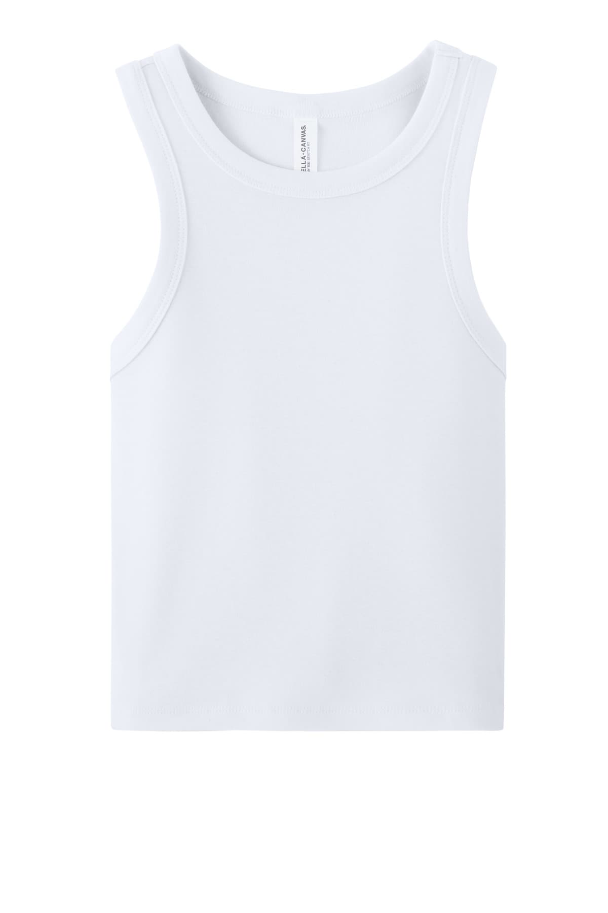 FLG Navy 2031 SldWhBlend BELLA+CANVAS Women's Micro Rib Racer Tank, with the AAA Arched Collegiate design, on the full front, front view