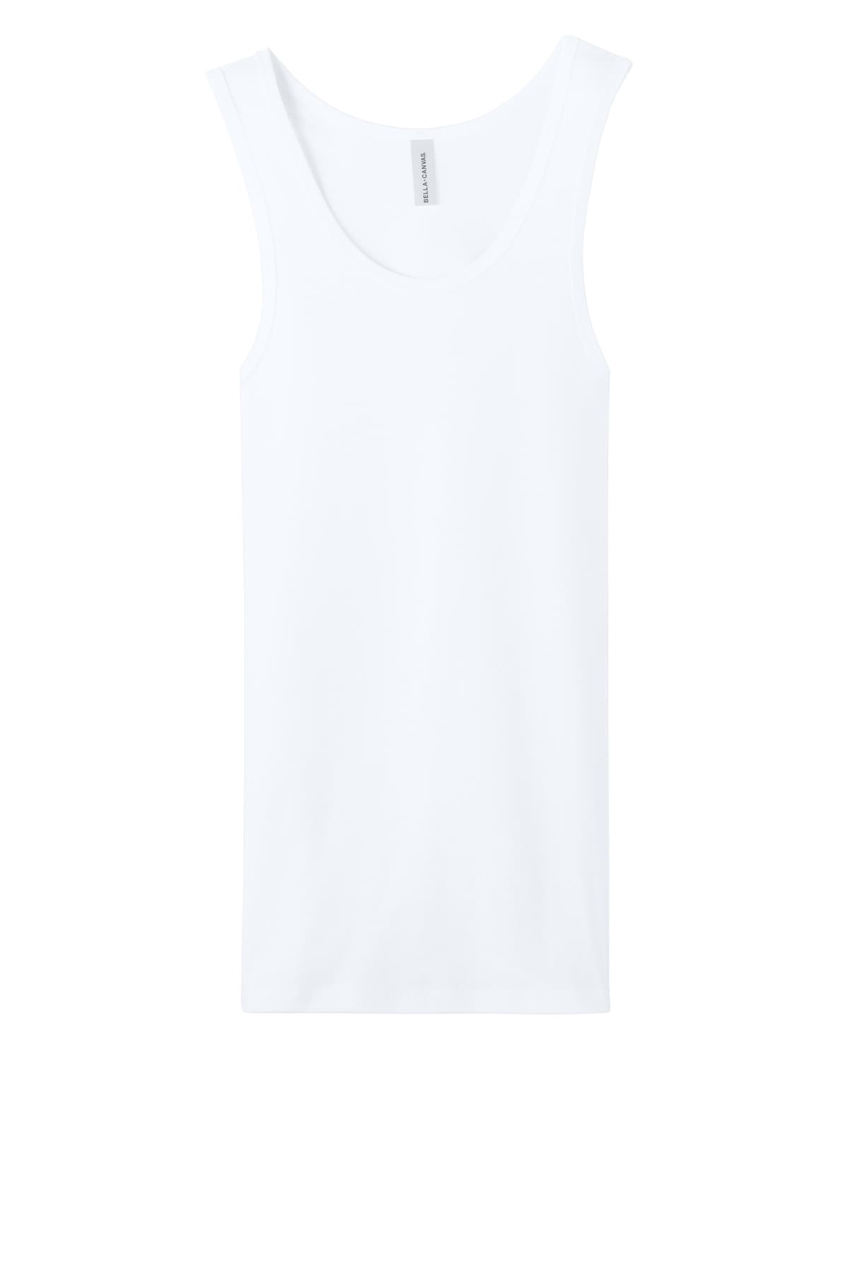 FLG Lacrosse White BELLA+CANVAS Women's Baby Rib Tank, with the Long Island Lacrosse Stick Circle — Carolina & White design, on the full front, front view