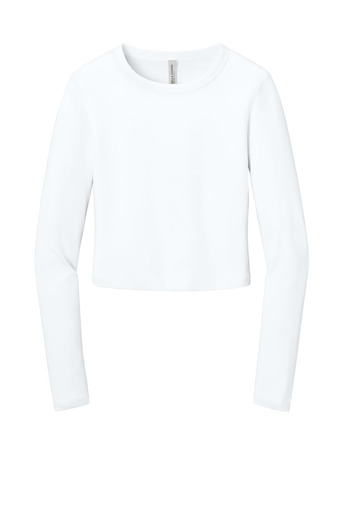 FLG Lacrosse SldWhBlend BELLA+CANVAS Women's Micro Rib Long Sleeve Baby Tee, with the Block Lacrosse R Best — Navy & White design, on the full chest, front view