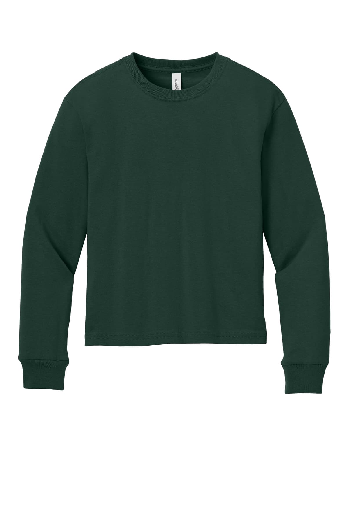 FLG Lacrosse FOREST BELLA+CANVAS Youth 6-Ounce Heavyweight Long Sleeve Tee, with the Lacrosse Block Logo Primary design, on the full chest, front view