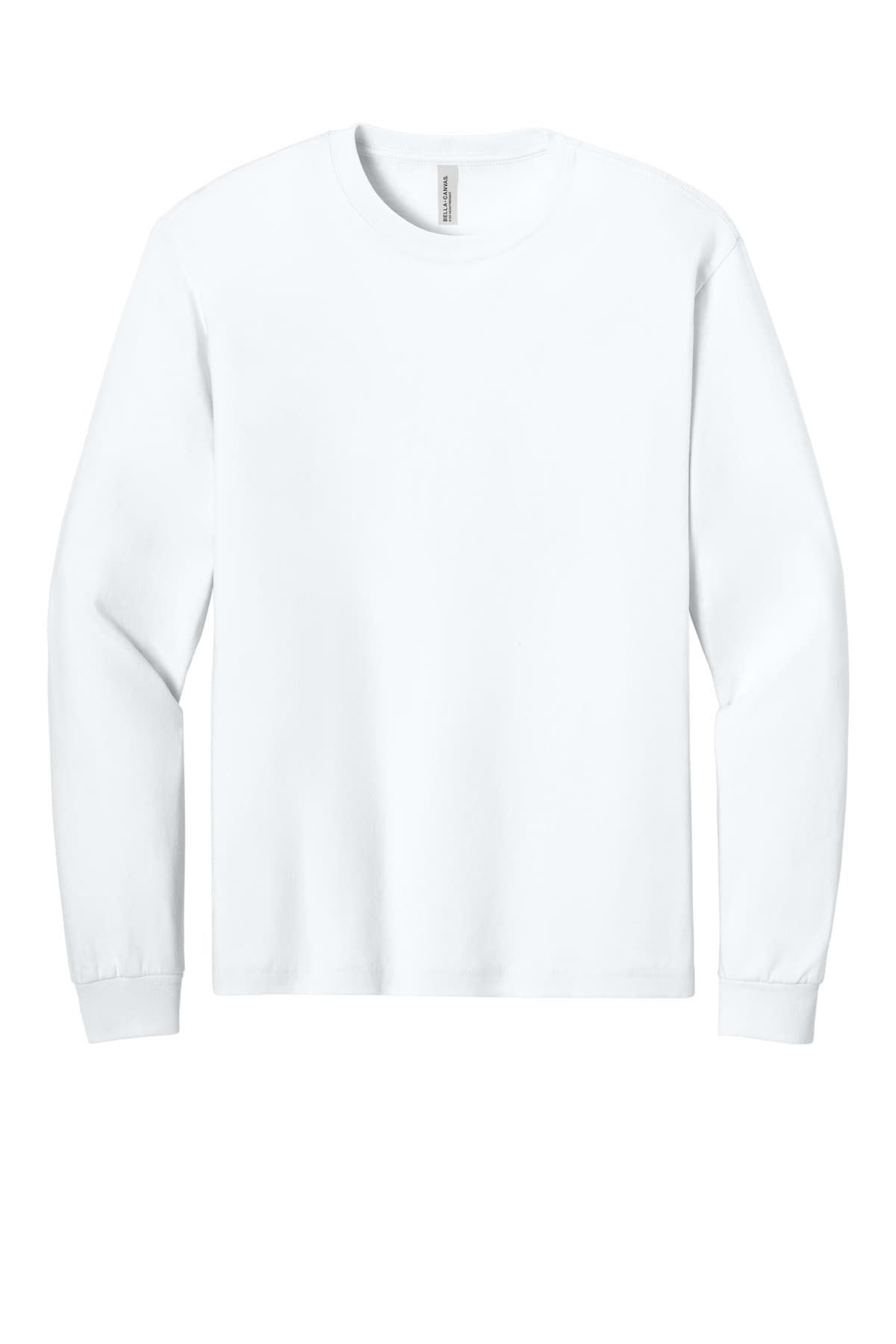 FLG Navy 2031 White BELLA+CANVAS Unisex 6-Ounce Heavyweight Long Sleeve Tee, with the AAA Arched Collegiate design, on the full chest, front view