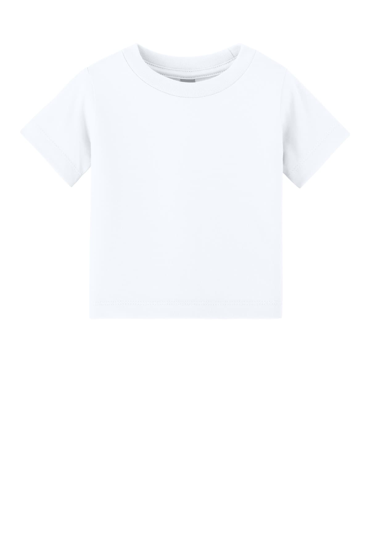 FLG Lacrosse White BELLA+CANVAS Infant Jersey Short Sleeve Tee, with the Block Lacrosse — Carolina design, on the full chest, front view