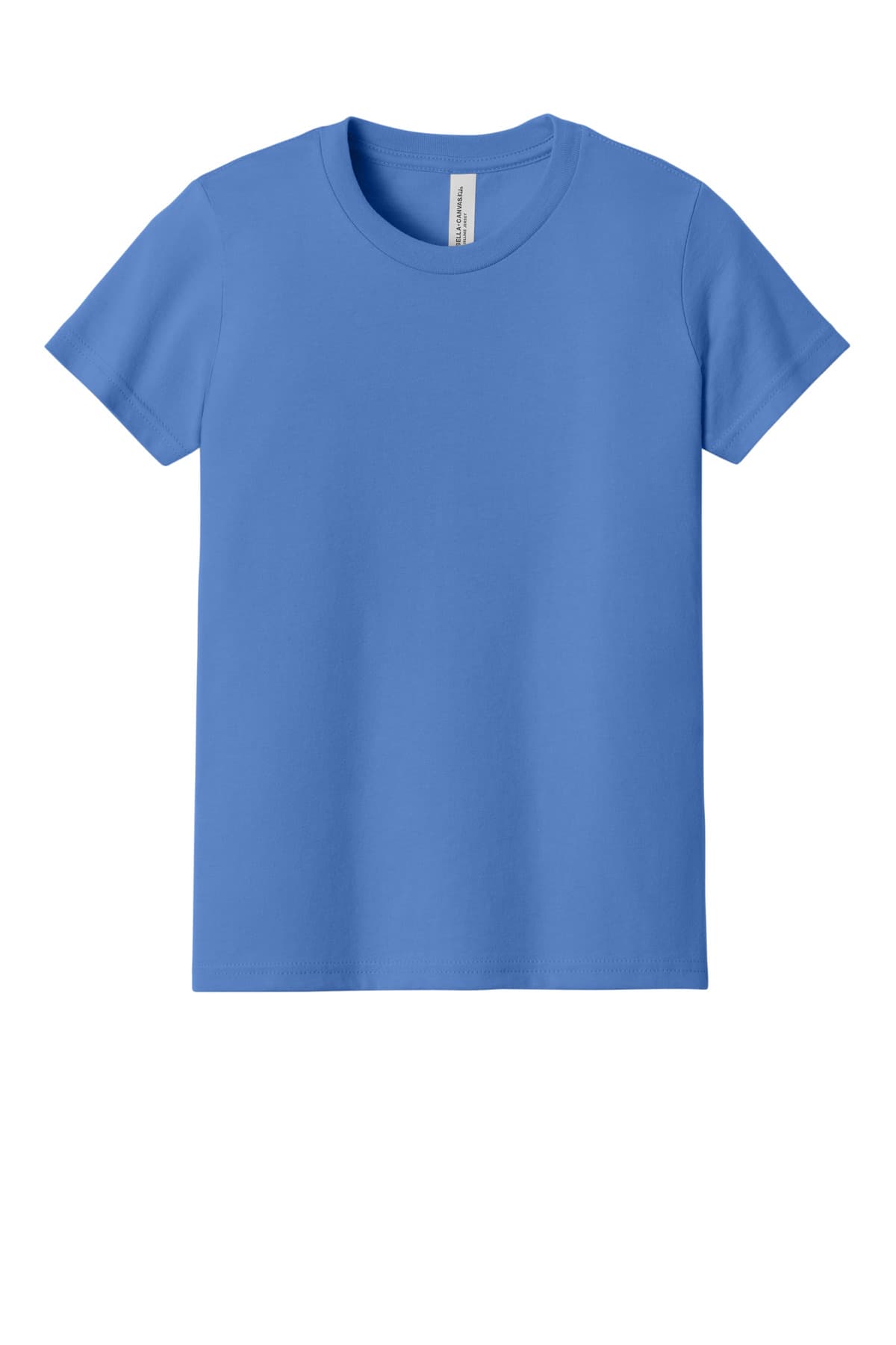FLG Navy 2031 ColumbiaBl BELLA+CANVAS Youth Jersey Short Sleeve Tee, with the AAA Arched Collegiate design, on the full chest, front view